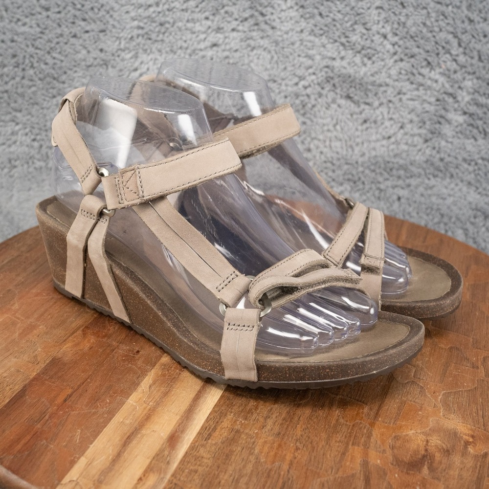 Teva Ysidro Universal Wedge Taupe Comfort Sandal Adjustable Straps Sz 8.5